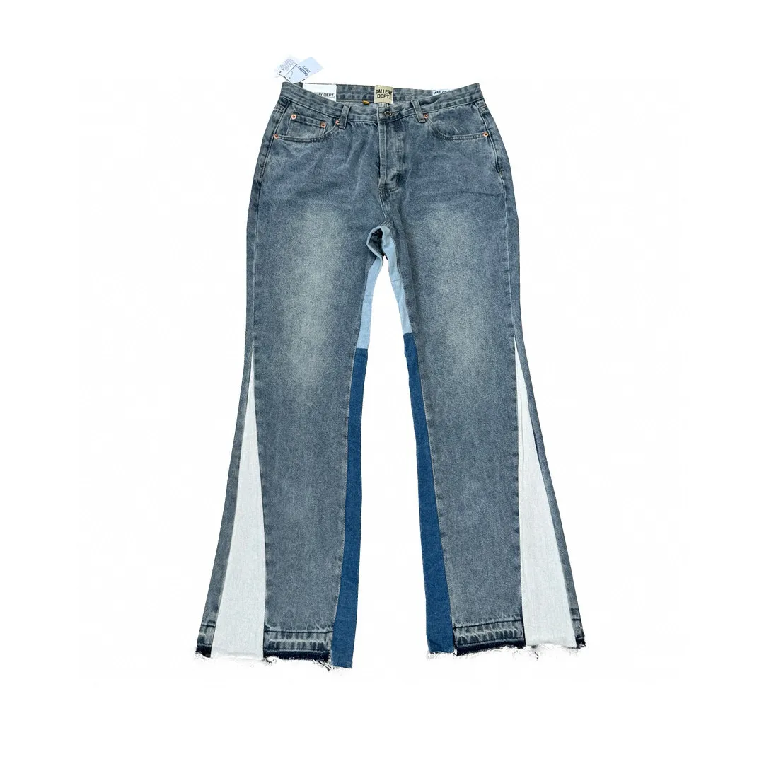 -Size upper body P246#G11 GALLERY DEPT. Denim bell-bottoms, washed and distressed spliced ​​jeans. GALLERY is attracted by these bell-bottoms. Whether it is a reset of Carhartt or Levis, it creates a strong brand style. Since these pants are modified from rare vintage, the production capacity is limited. Therefore, after many icons wore them, these pants were once hard to find. Later, perhaps due to the improvement of GD's business in the past two years and the expansion of production lines, the brand itself lowered the price, so I can't wait any longer for these pants this year and will definitely buy them. During the process of the denim washing plant, the owner of the washing plant helped introduce a boss who had worked for Levi's foundry and started his own business. This also paved the way for the following styles. Therefore, Levi's remodeled single product for the base plate is really familiar. Whether it is the fabrics supplied or the lathes used in production, there is nothing to choose from. -Color: blue -Size: S-XXL (corresponding to 28-36)